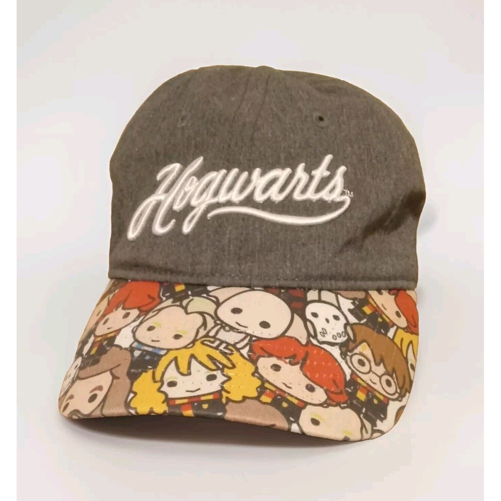Harry Potter Hogwarts Hat Mens OSFM Gray Chibi Character Print Brim Cap